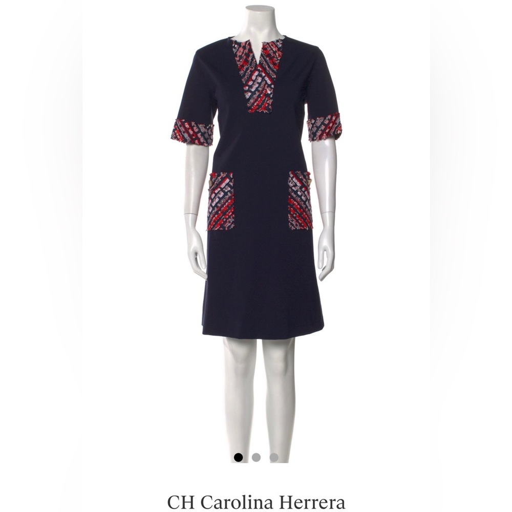 Carolina‎ Herrera nwt dress, navy with red and white tweed, oversized size M